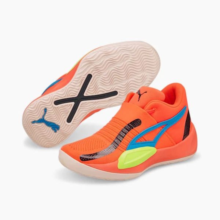 Shoes * | Puma Rise Nitro Men'S Basketball Shoes Fiery Coral-Lime Squeeze