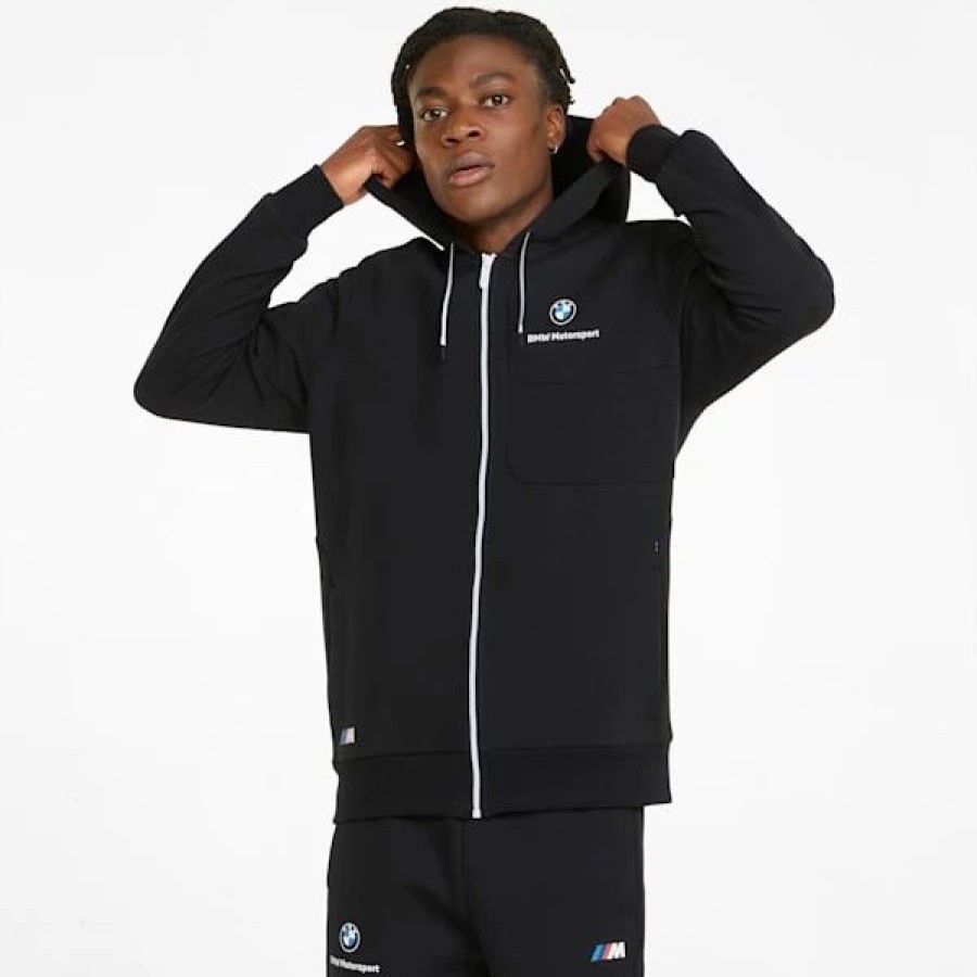 Sports * | Puma Bmw M Motorsport Hooded Men'S Sweat Jacket Cotton Black