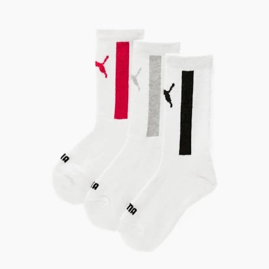 Accessories * | Puma Half-Terry Crew-Length Kids' Socks [3 Pack] White / Black