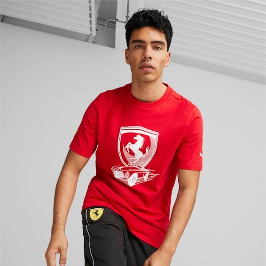 Clothing * | Puma Scuderia Ferrari Race Big Shield Men'S Tonal Tee Rosso Corsa