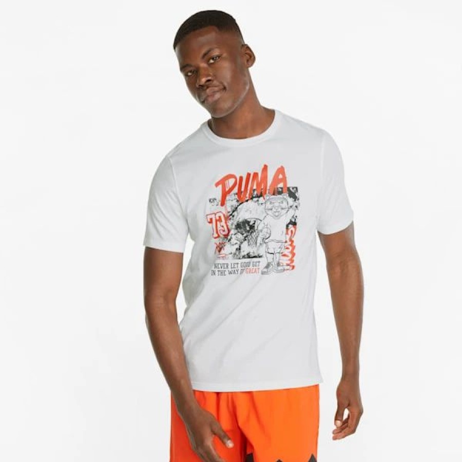 Sports * | Dylan Short Sleeve Men'S Basketball Tee Puma White-Puma Black