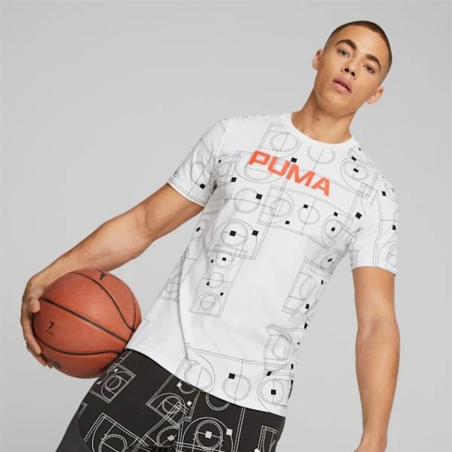 Clothing * | Clear Out Men'S Basketball Tee Puma White-Court Aop