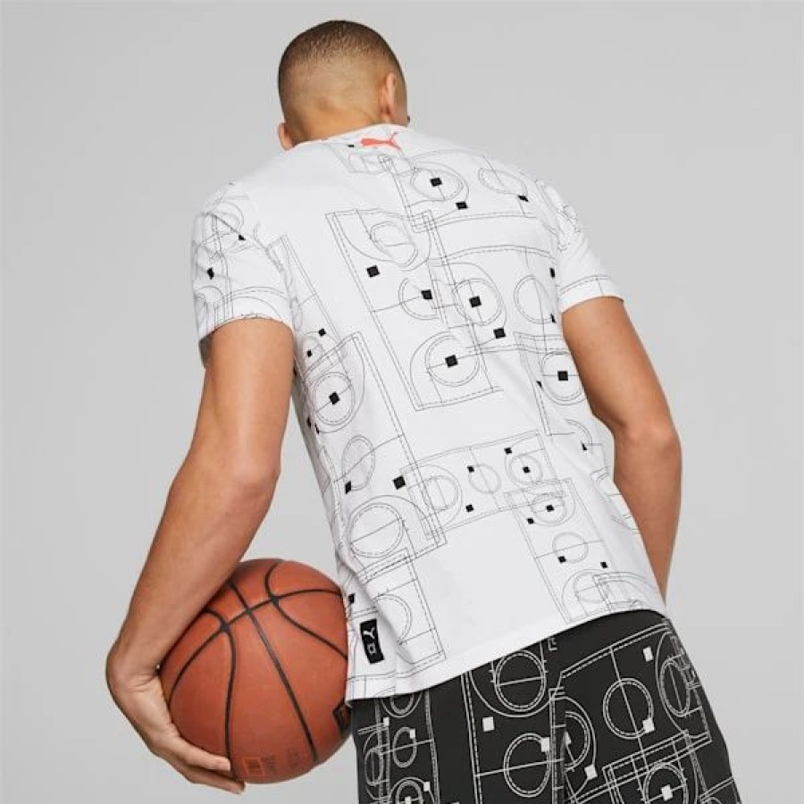 Clothing * | Clear Out Men'S Basketball Tee Puma White-Court Aop