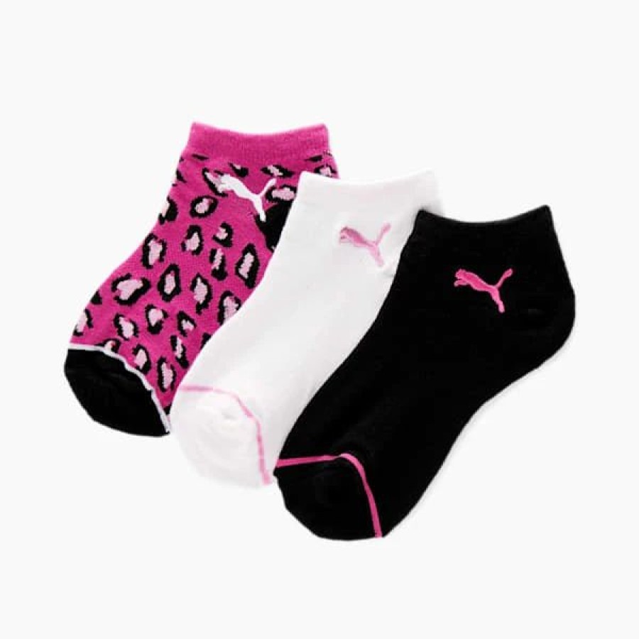 Accessories * | Puma Non-Terry No-Show Kids' Socks [3 Pack] Pink / Black