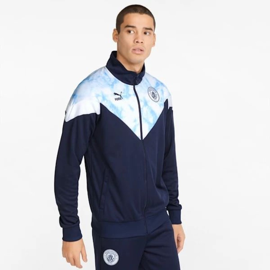 Clothing * | Man City Iconic Mcs Men'S Soccer Track Jacket Peacoat-Puma White