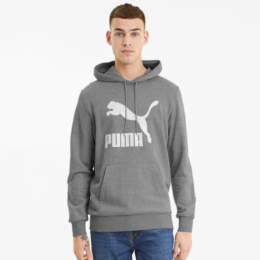 Clothing * | Puma Classics French Terry Logo Men'S Hoodie Medium Gray Heather