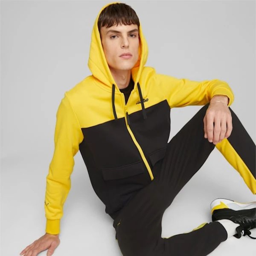 Sports * | Porsche Legacy Men'S Hooded Sweat Jacket Puma Black-Lemon Chrome