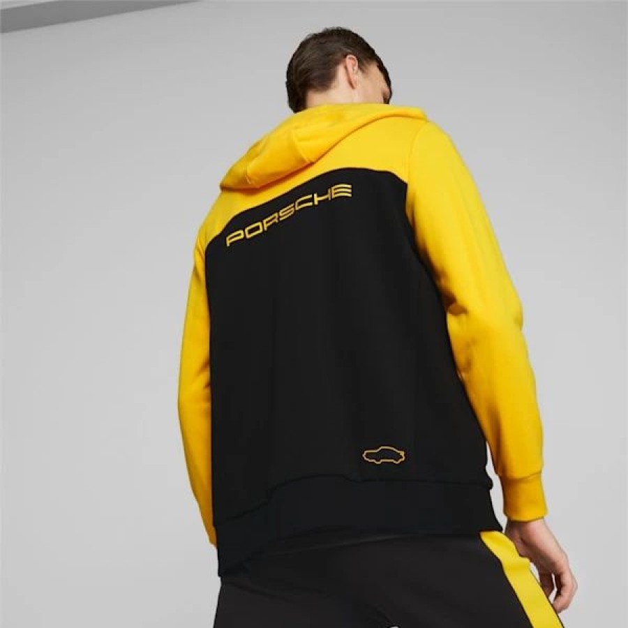 Sports * | Porsche Legacy Men'S Hooded Sweat Jacket Puma Black-Lemon Chrome