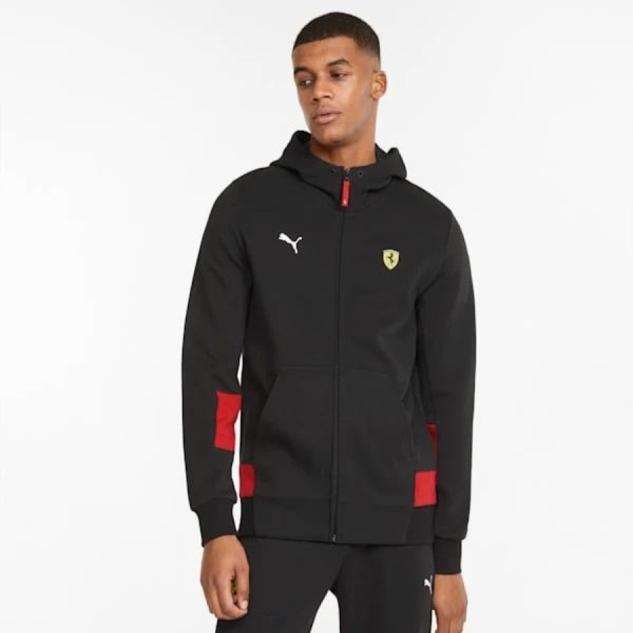 Sports * | Scuderia Ferrari Race Hooded Men'S Sweat Jacket Puma Black