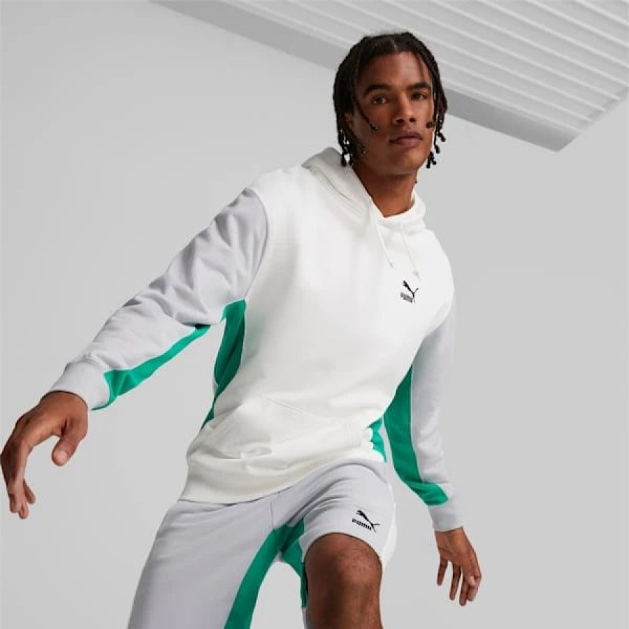 Clothing * | Classics Block Men'S Hoodie Puma White-Platinum Gray