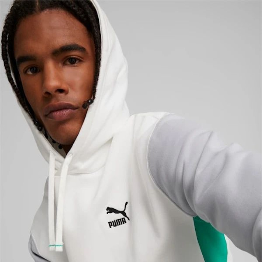 Clothing * | Classics Block Men'S Hoodie Puma White-Platinum Gray