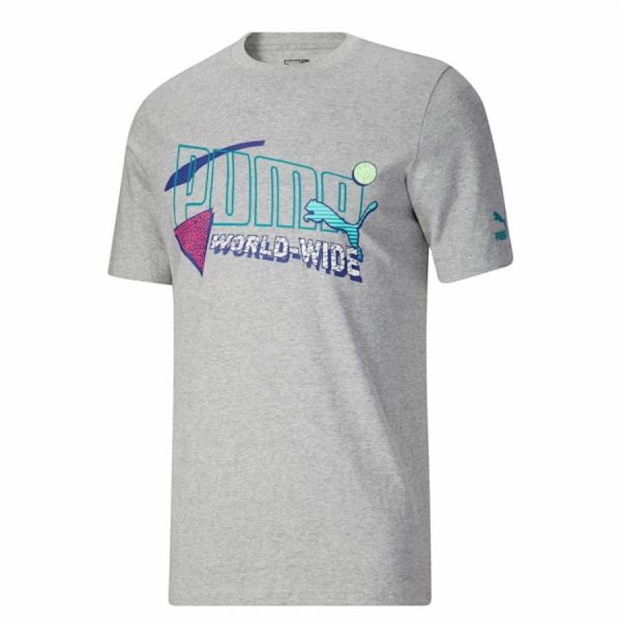 Clothing * | Puma Spring Fling Classics Men'S Tee Light Gray Heather-Deep Aqua