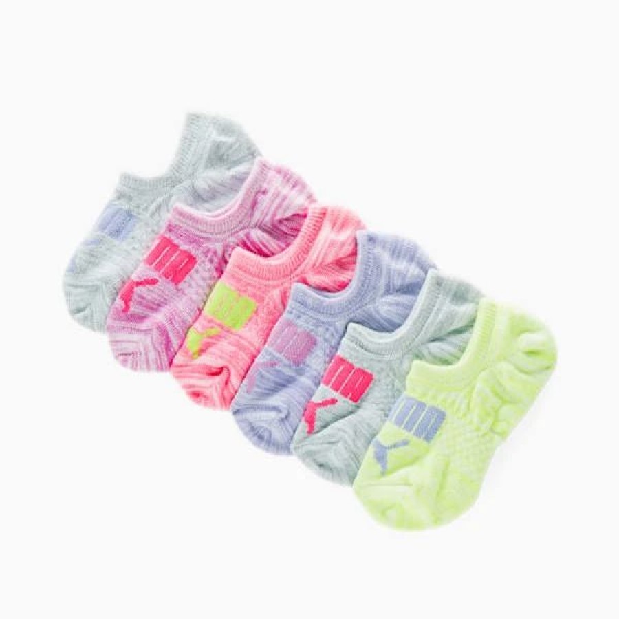 Accessories * | Puma Girls' Non-Terry No-Show Socks [6-Packs] White / Pink