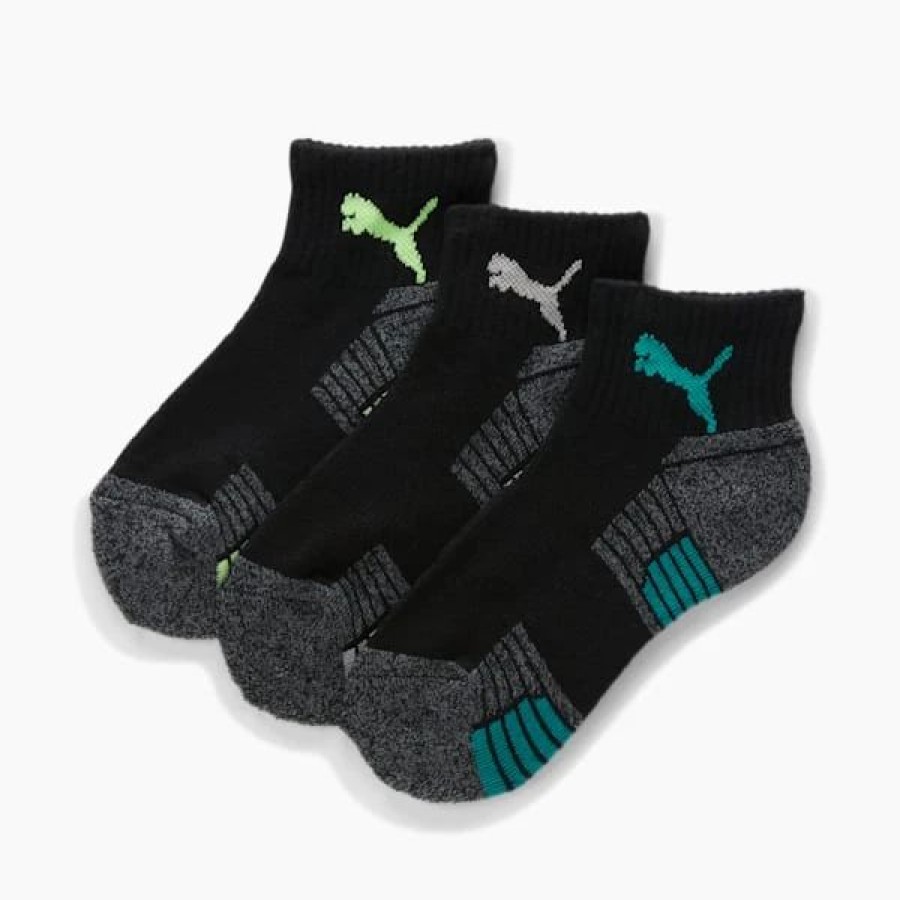 Accessories * | Puma Half-Terry Quarter-Length Kids' Socks Black / Green