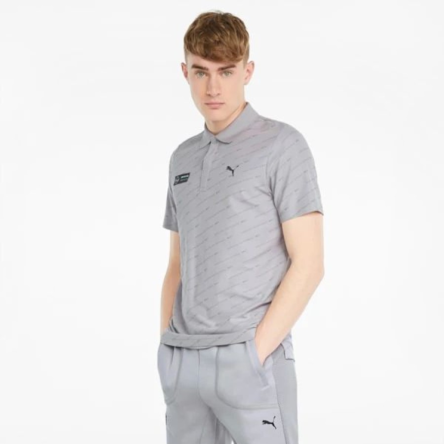 Clothing * | Puma Mercedes F1 Printed Men'S Polo Shirt Mercedes Team Silver