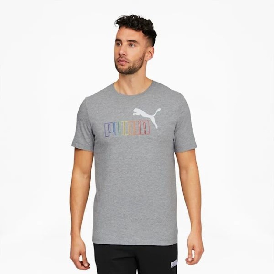 Clothing * | Puma Rainbow Logo Graphic Men'S Tee Medium Gray Heather