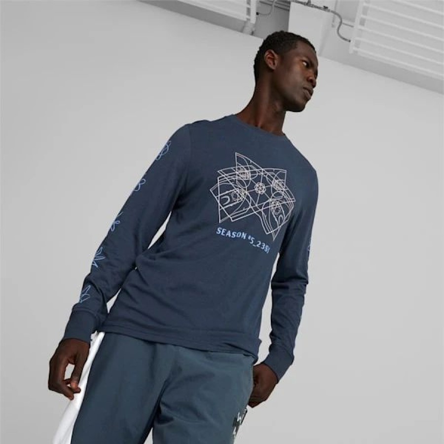 Sports * | Puma Drive Men'S Long Sleeve Basketball Tee Dark Night