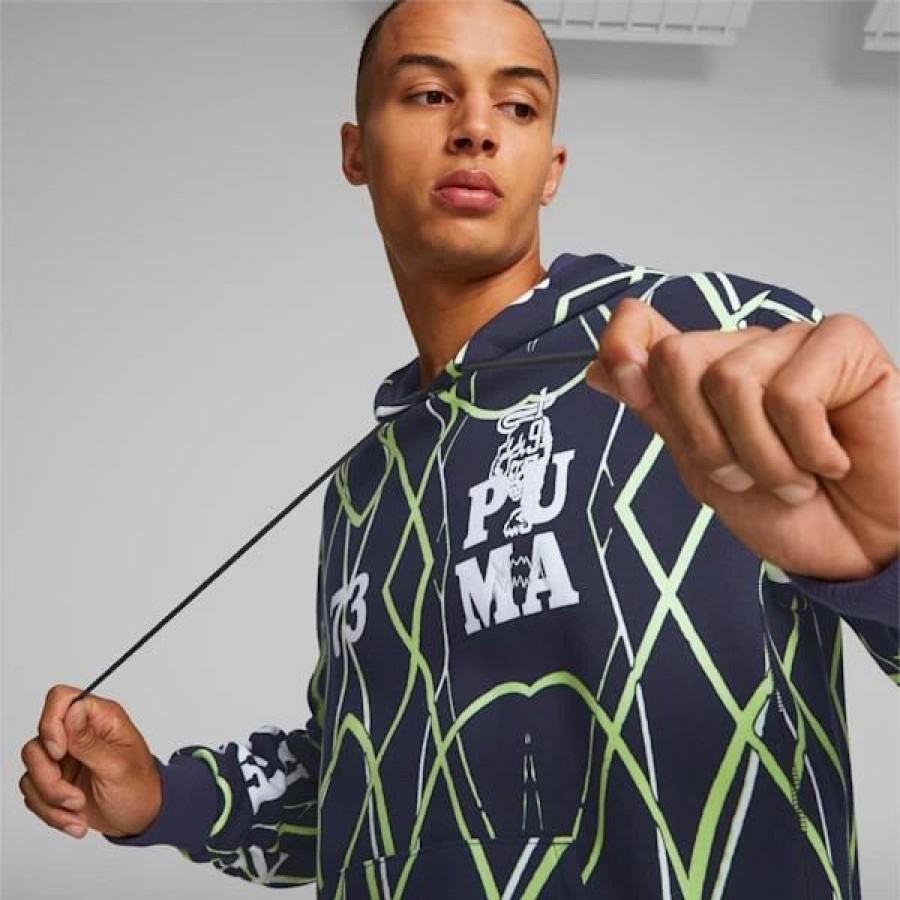 Sports * | Puma Run It Back Printed Men'S Basketball Hoodie Peacoat