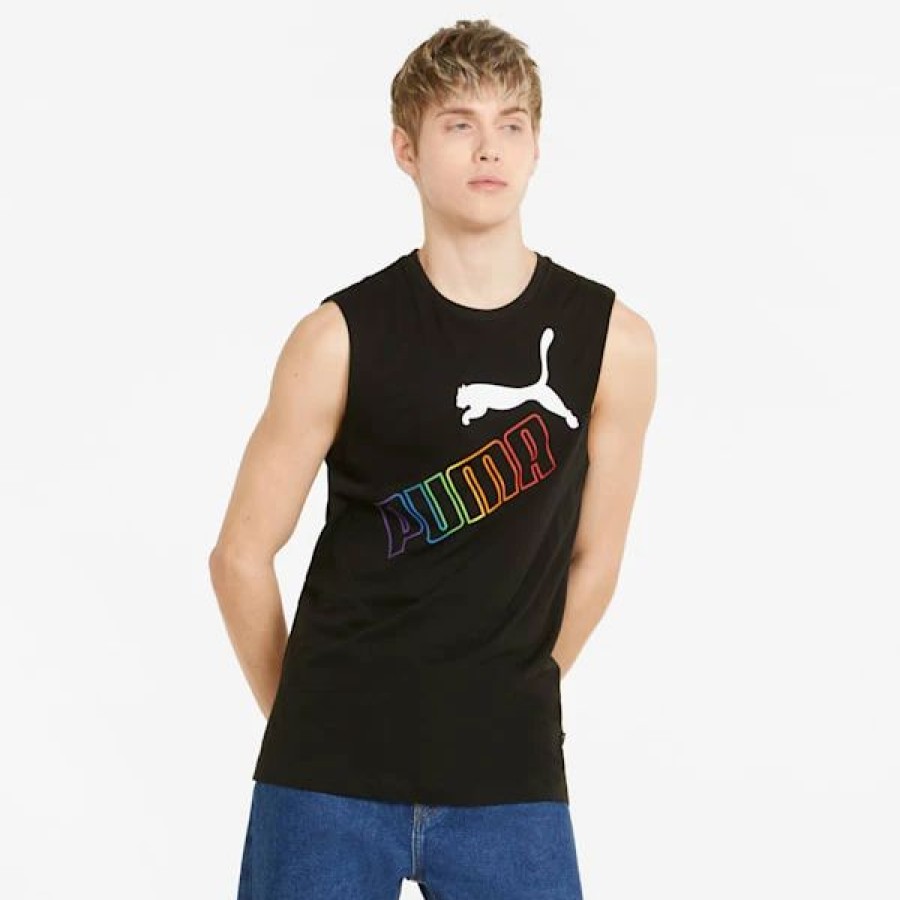 Clothing * | Essentials+ Rainbow Sleeveless Men'S Tee Puma Black