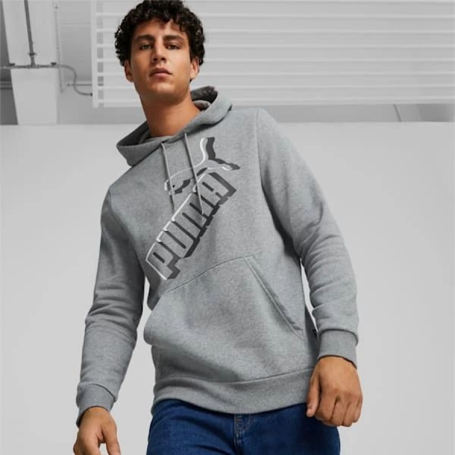 Clothing * | Puma Essentials+ Big Logo Men'S Hoodie Medium Gray Heather