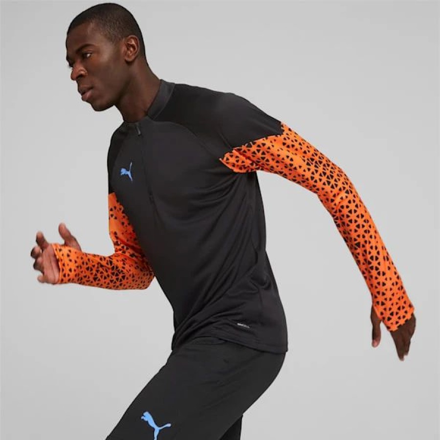 Sports * | Individualcup Men'S Quarter-Zip Soccer Top Puma Black-Ultra Orange