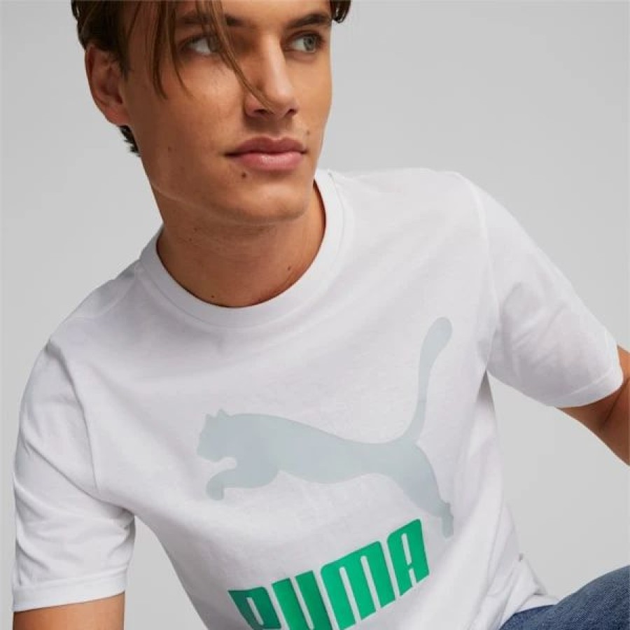 Clothing * | Classics Men'S Logo Tee Puma White-Platinam Grey