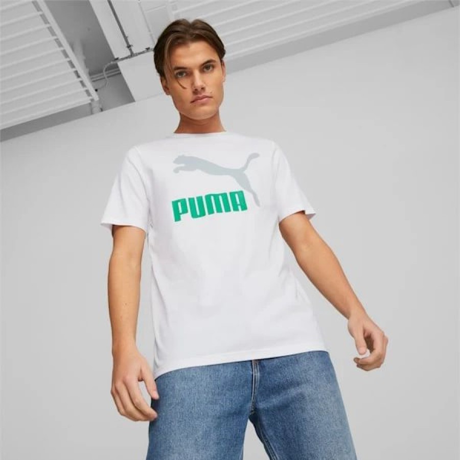 Clothing * | Classics Men'S Logo Tee Puma White-Platinam Grey