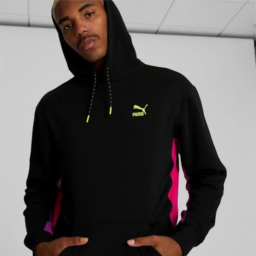 Clothing * | Puma Ski Club Men'S Color Block Hoodie Cotton Black