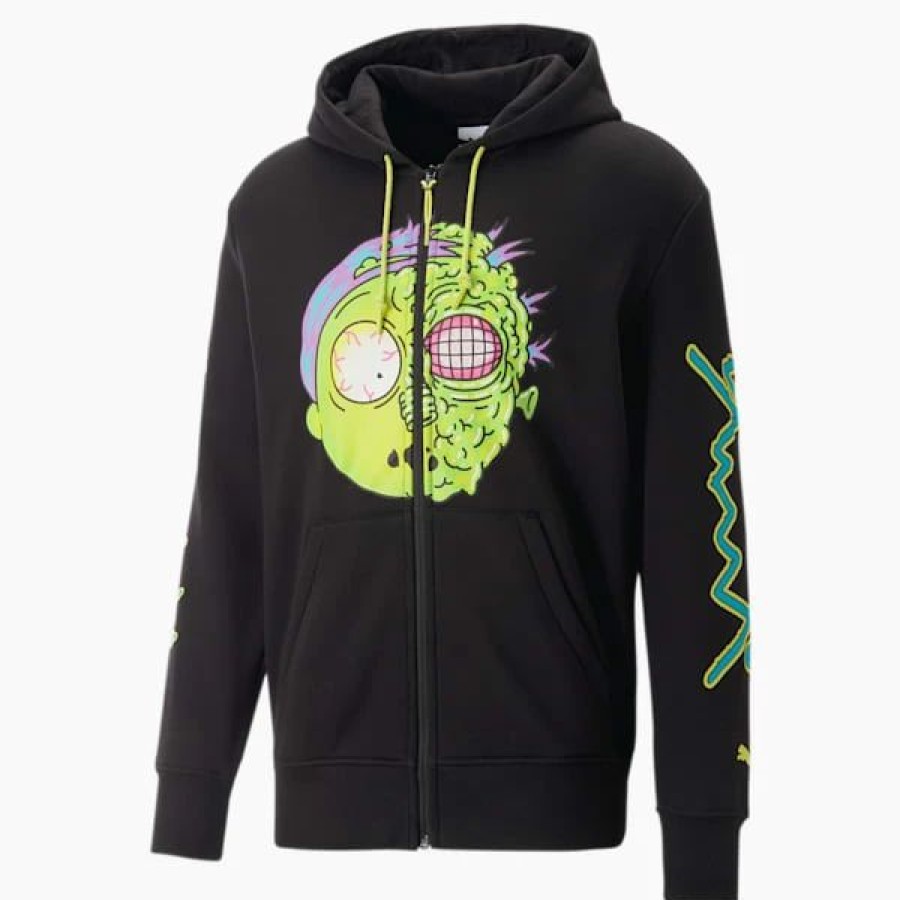 Sports * | Puma X Rick And Morty Full-Zip Men'S Basketball Hoodie Puma Black : Sold Out