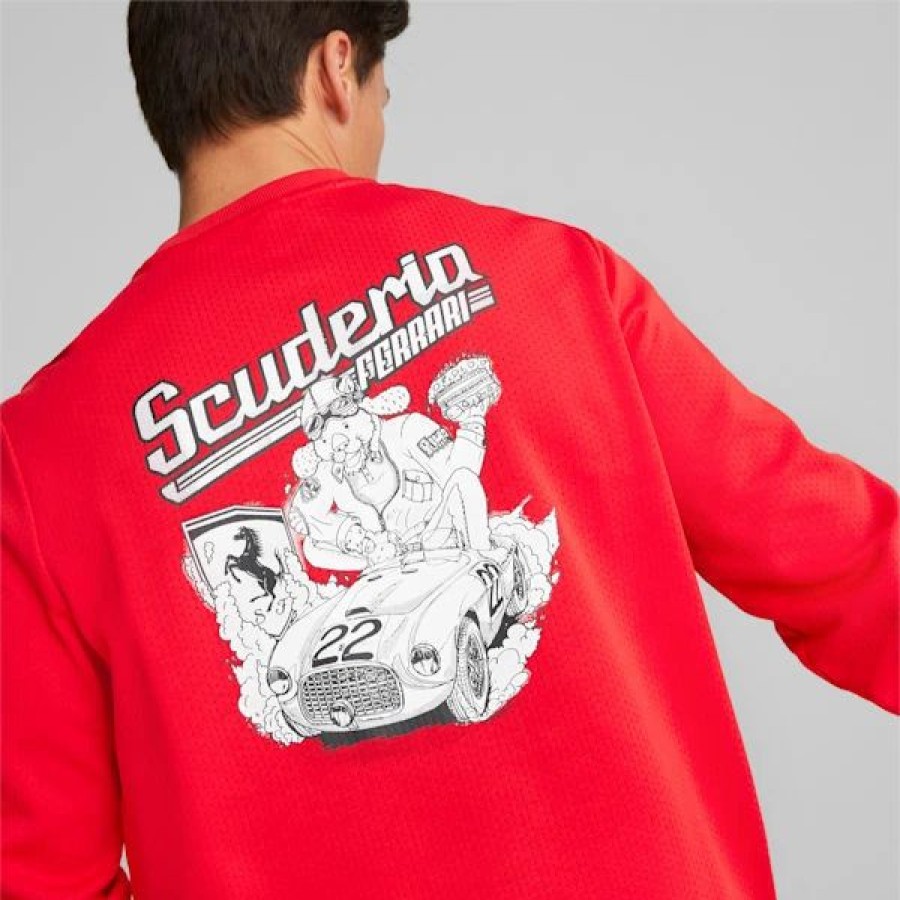 Clothing * | Puma Scuderia Ferrari Race Men'S Graphic Crew Neck Sweatshirt Rosso Corsa