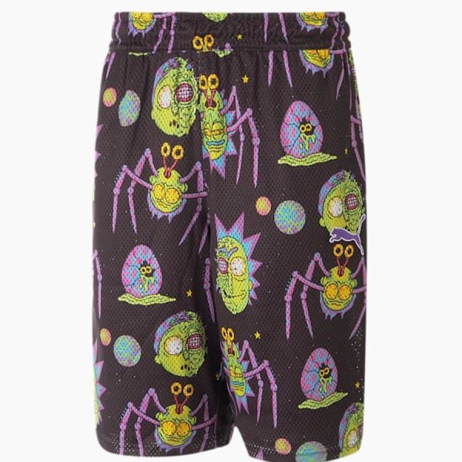 Sports * | Puma X Rick And Morty Men'S Printed Basketball Shorts Puma Black : Sold Out