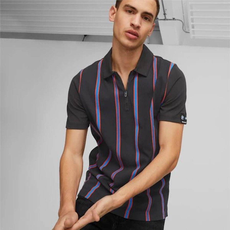 Sports * | Bmw M Motorsport Men'S Striped Polo Puma Black-Aop