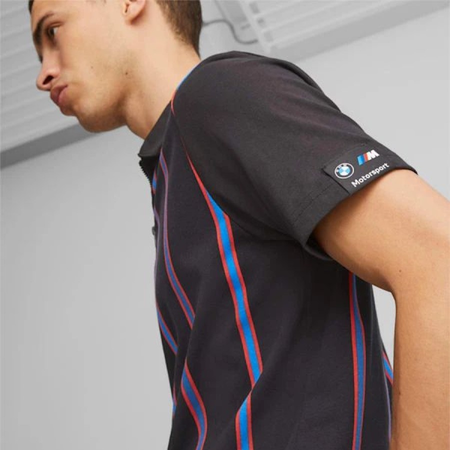 Sports * | Bmw M Motorsport Men'S Striped Polo Puma Black-Aop