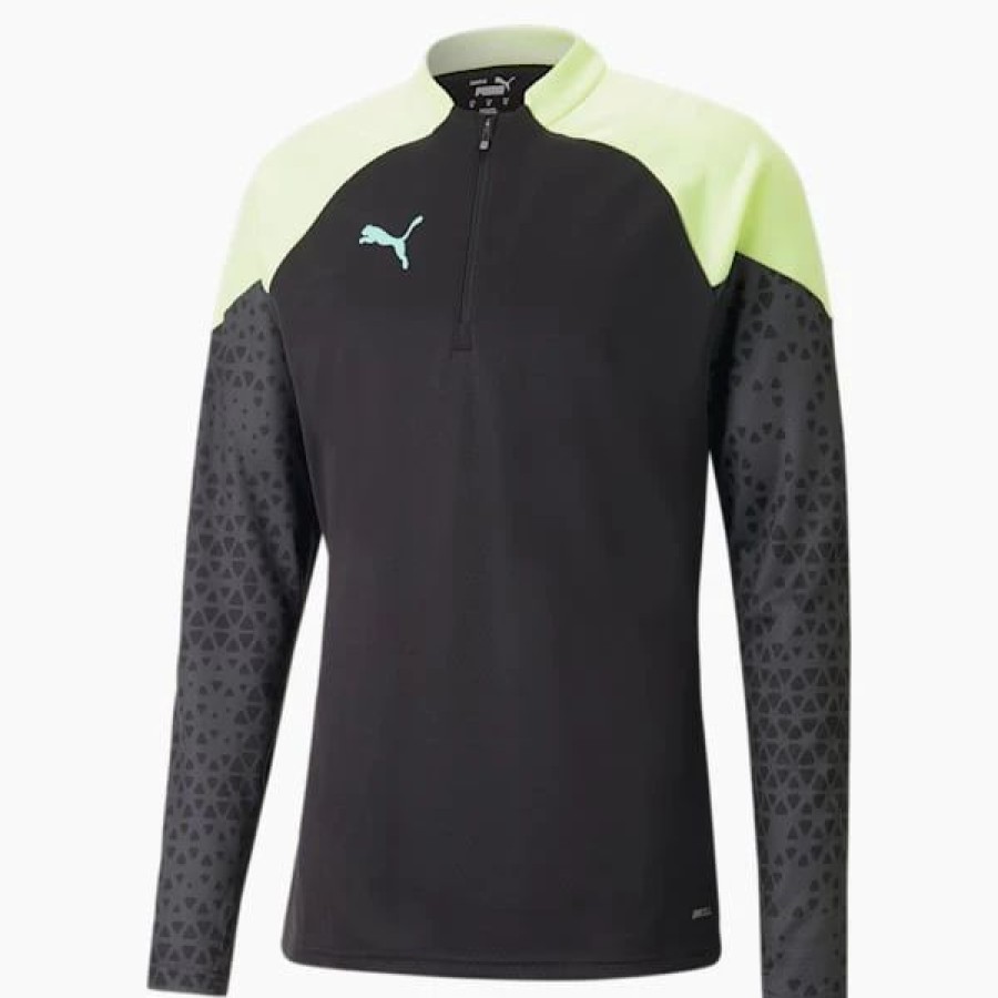 Sports * | Individualcup Men'S Quarter-Zip Soccer Top Puma Black-Fast Yellow