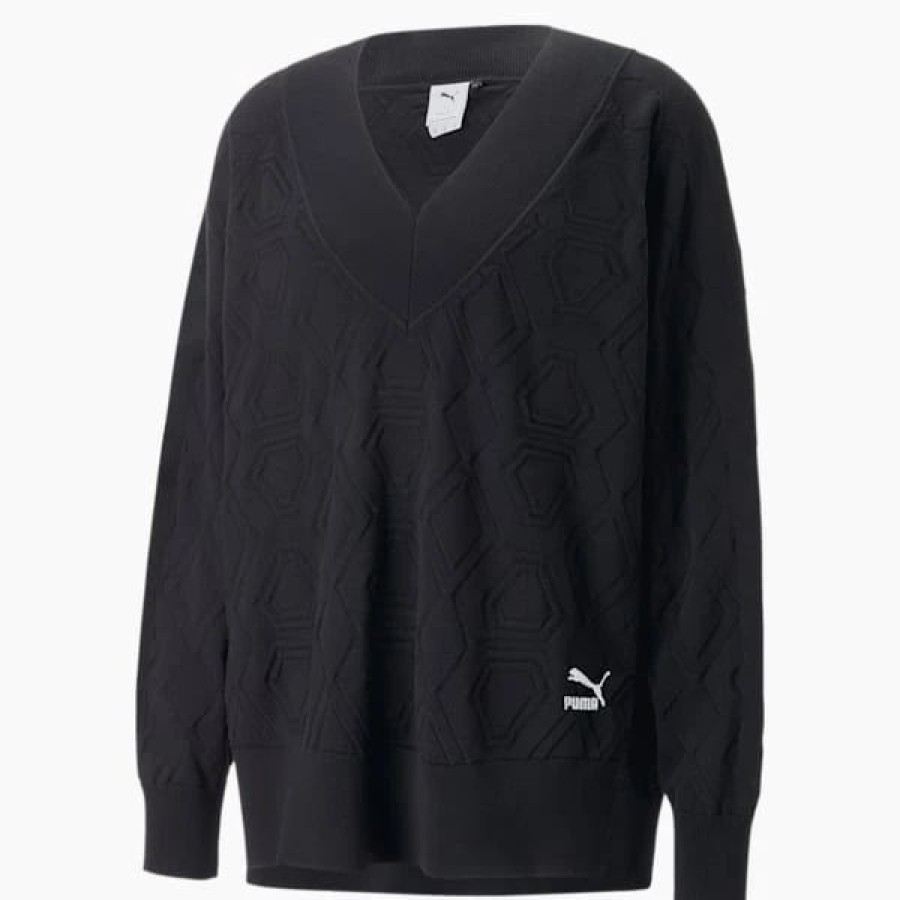 Clothing * | Luxe Sport Oversized V-Neck Sweatshirt Puma Black