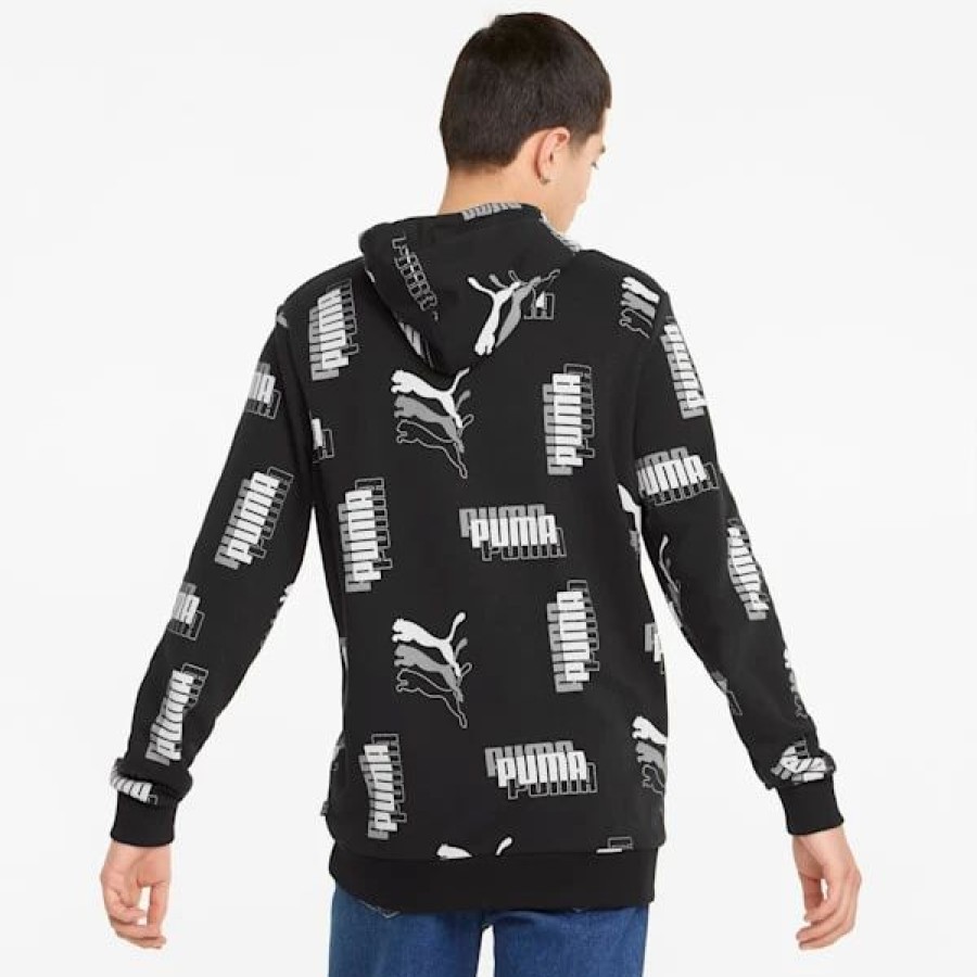 Clothing * | Power Printed Men'S Hoodie Puma Black