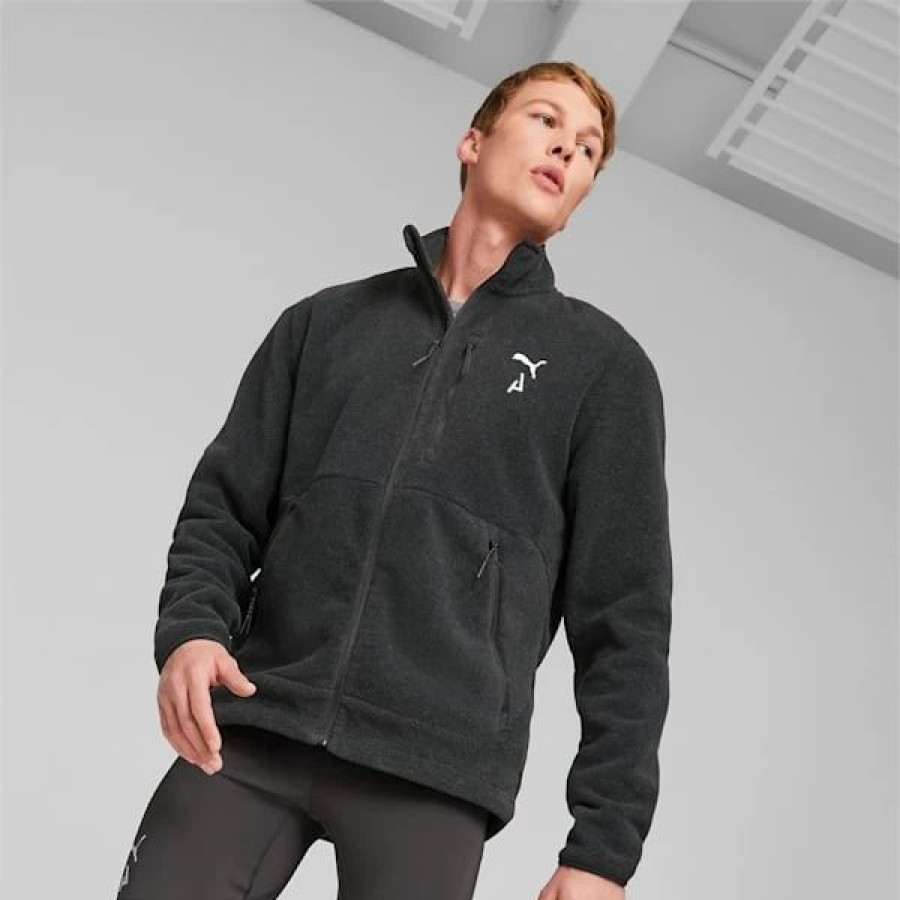 Sports * | Seasons Full-Zip Men'S Running Fleece Puma Black Heather-Silver