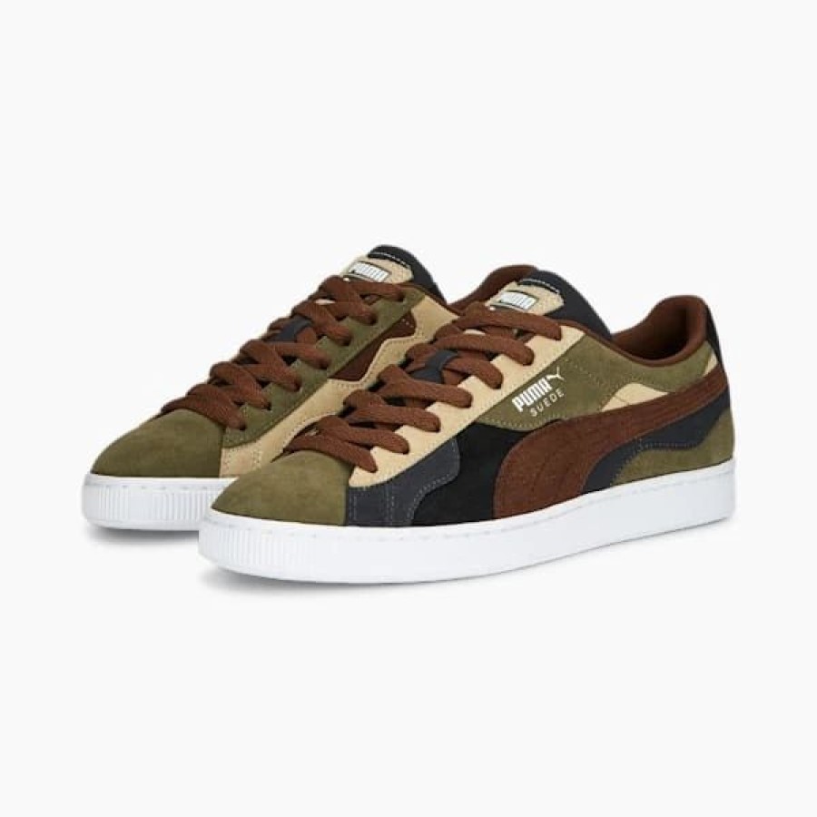 Shoes * | Suede Camowave Men'S Sneakers Puma Olive-Chestnut Brown-Shadow Gray