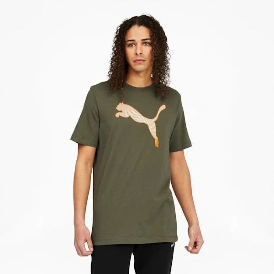 Clothing * | Puma Cat Retro Lines Men'S Graphic Tee Dark Green Moss