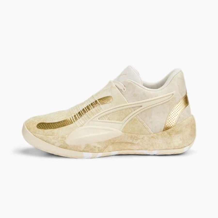 Shoes * | Puma Rise Nitro Nephrite Basketball Shoes Frosted Ivory-Metallic Gold