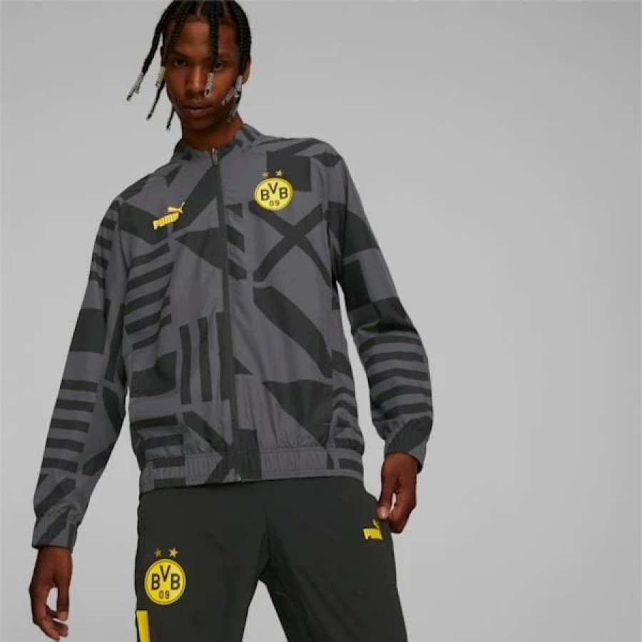 Sports * | Borussia Dortmund Soccer Men'S Prematch Jacket Puma Black-Asphalt