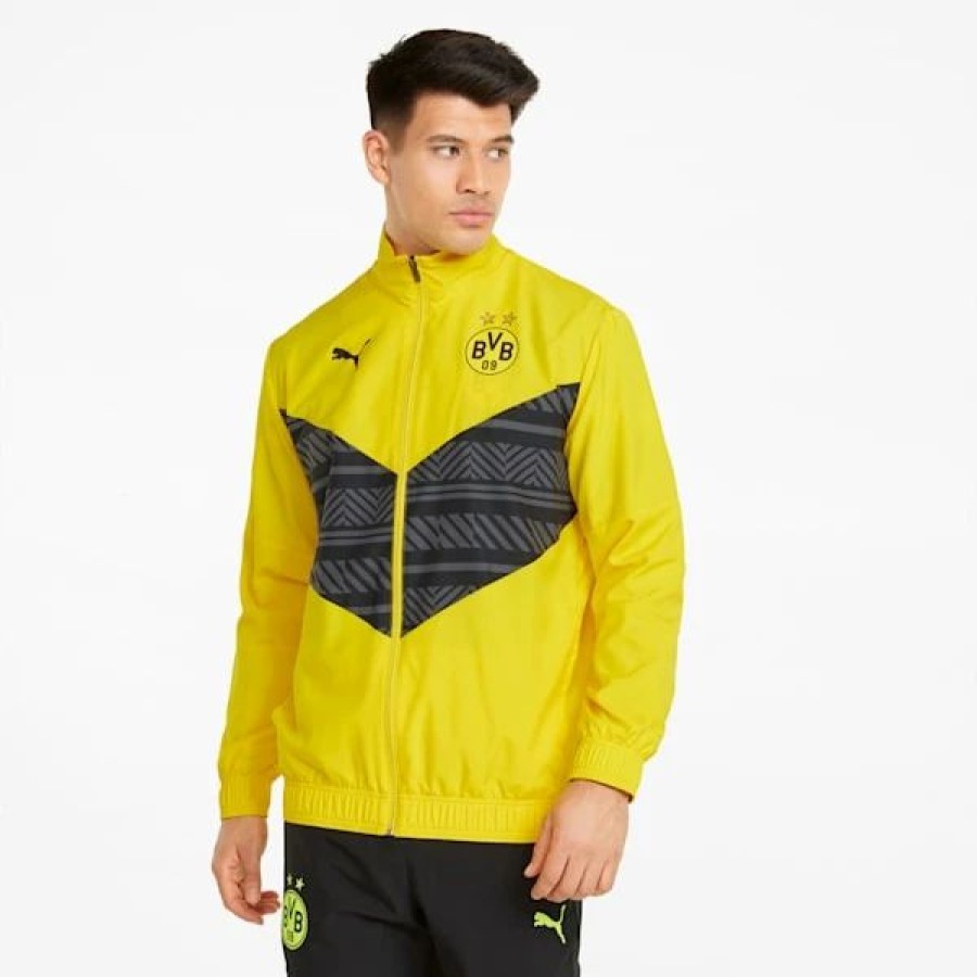 Sports * | Bvb Prematch Men'S Soccer Jacket Cyber Yellow-Puma Black