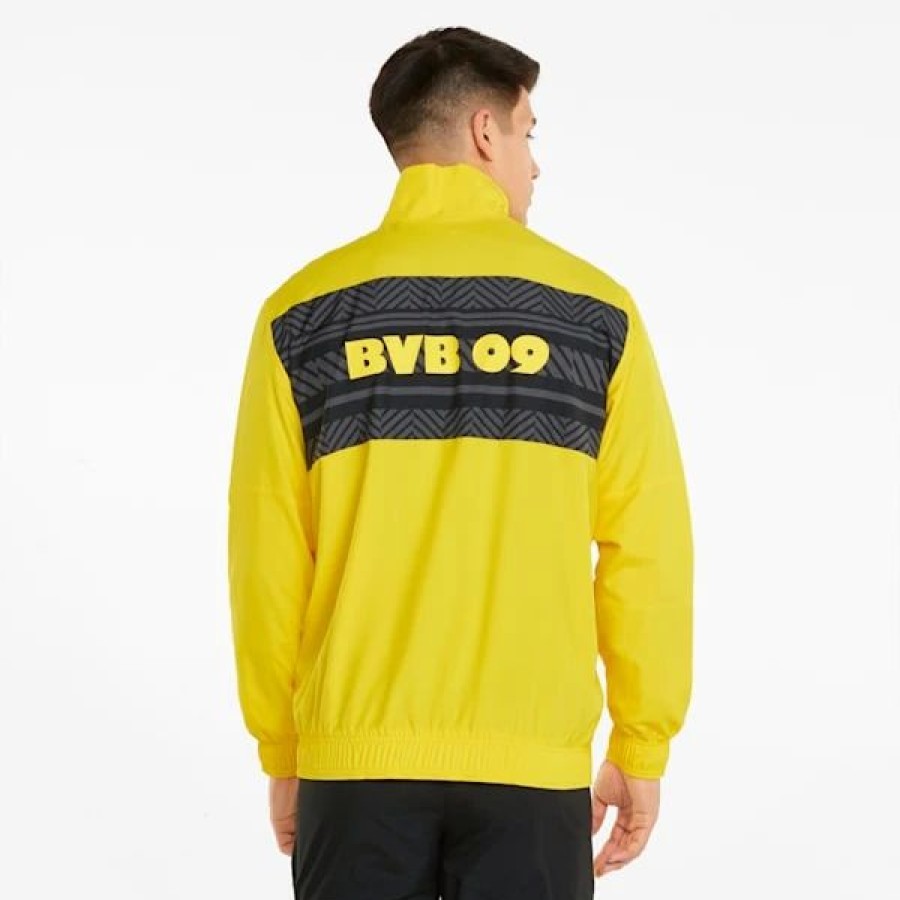 Sports * | Bvb Prematch Men'S Soccer Jacket Cyber Yellow-Puma Black