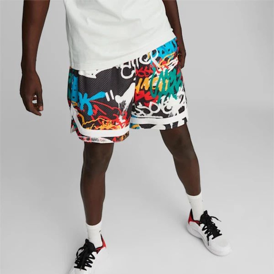 Sports * | Graffiti Men'S Basketball Shorts Puma Black-Multi Print