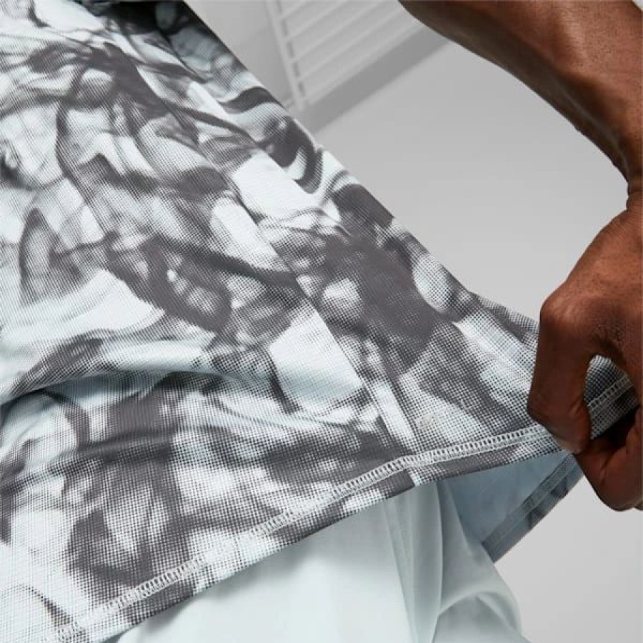 Clothing * | Puma Run Favorite Men'S Printed Tee Platinum Gray-Aop