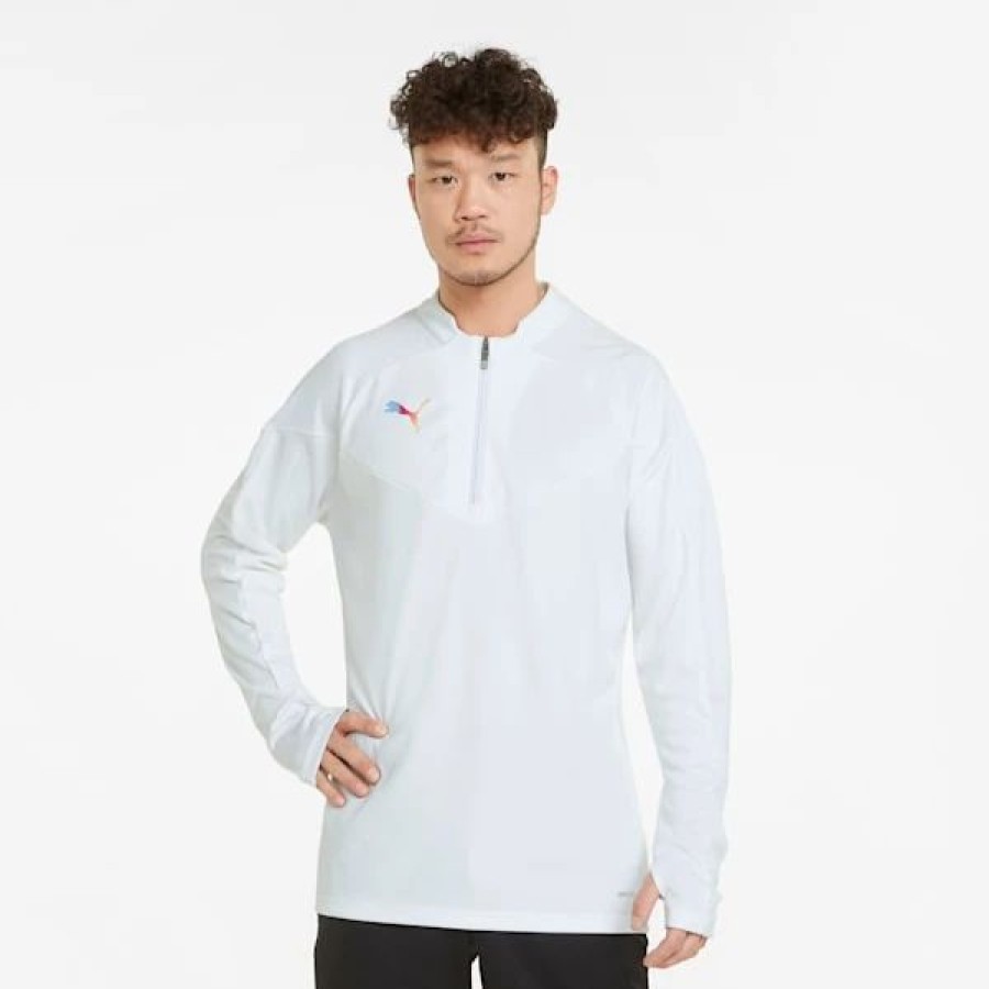 Clothing * | Individualfinal Training Quarter-Zip Men'S Soccer Jacket Puma White-Ocean Dive-Deep Orchid