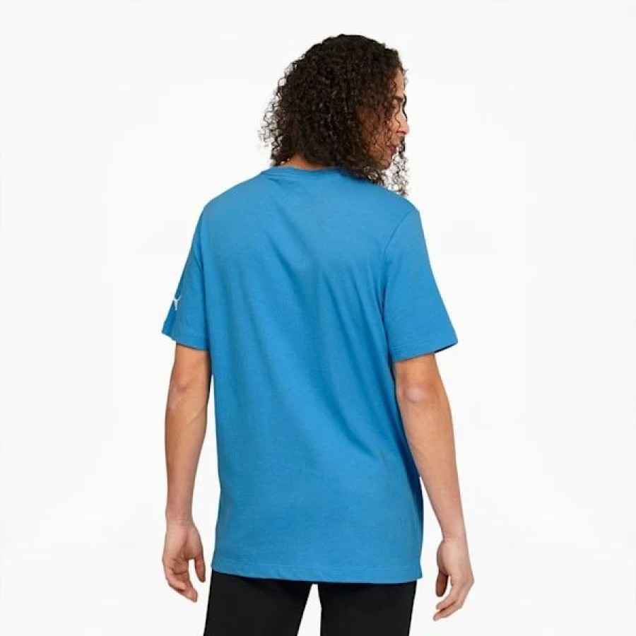 Clothing * | Puma Logo Box Illusion Men'S Graphic Tee Bleu Azur