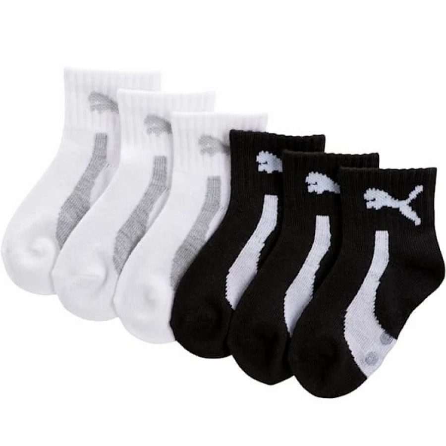 Accessories * | Puma Infant Unisex Quarter Crew Socks (6 Pack) White / Black