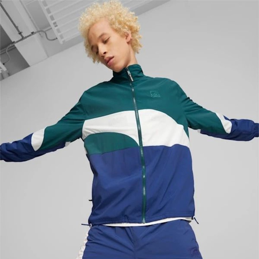 Sports * | Puma Clyde Men'S Basketball Jacket Varsity Green-Blazing Blue