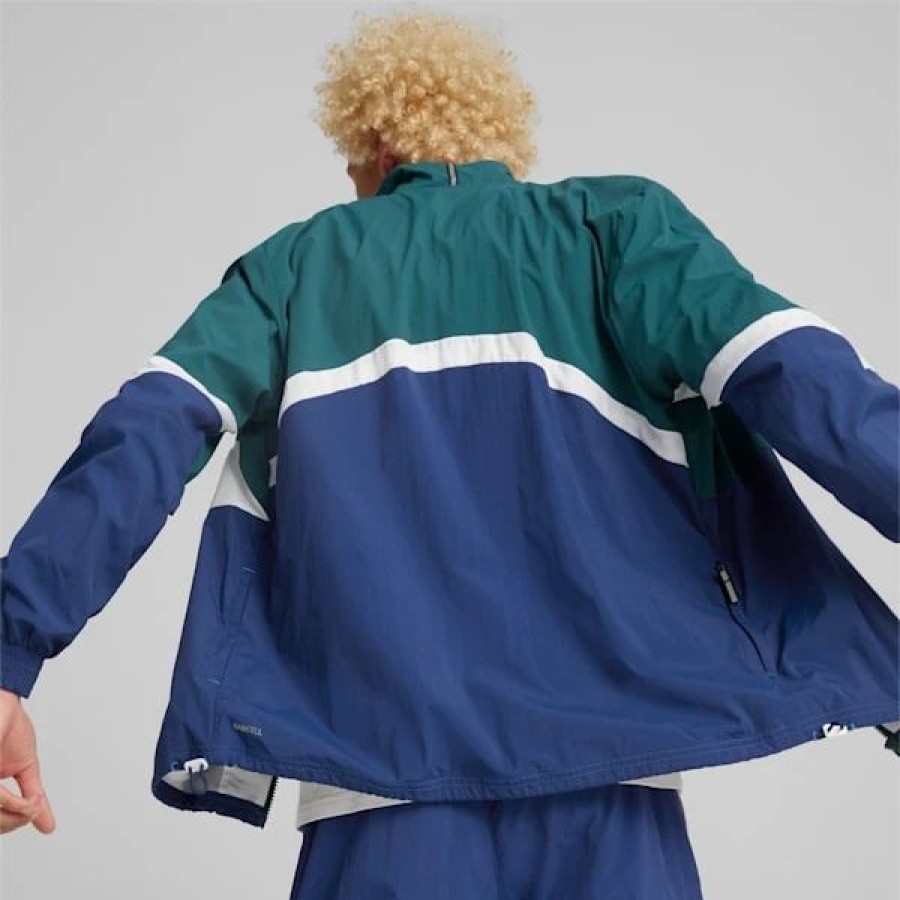 Sports * | Puma Clyde Men'S Basketball Jacket Varsity Green-Blazing Blue